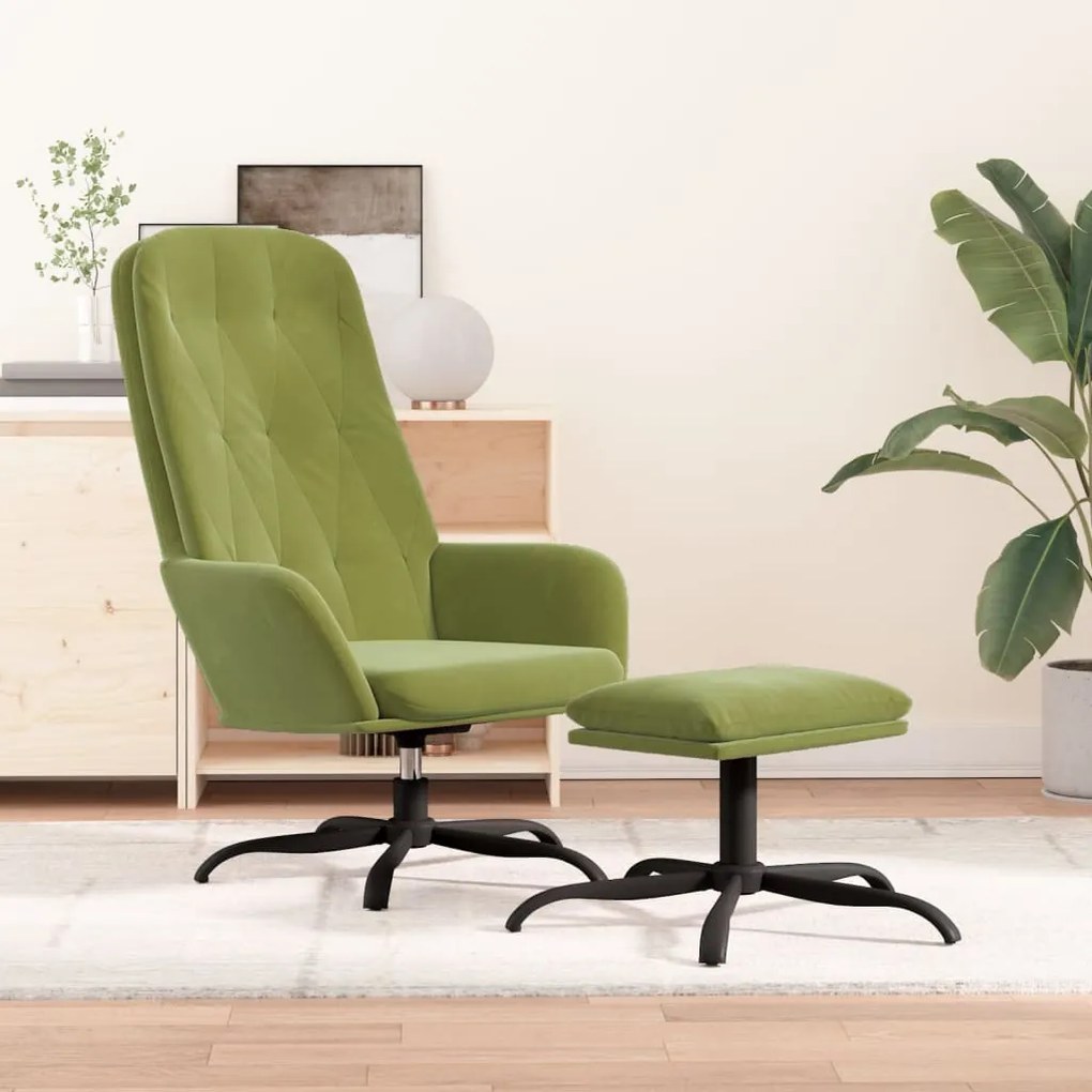 3097633 vidaXL Scaun de relaxare cu taburet, verde deschis, catifea