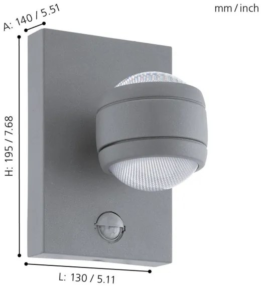 Eglo 96019 - Aplica LED de exterior cu senzor SESIMBA 1, 2xLED/3,7W, IP44