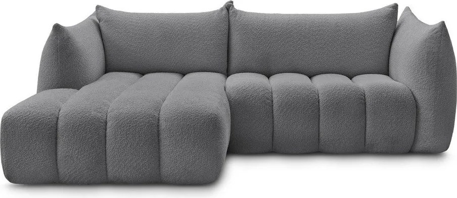 Colțar gri cu tapițerie din țesătură bouclé (cu colț pe partea stângă/cu șezlong) Azra – Bobochic Paris