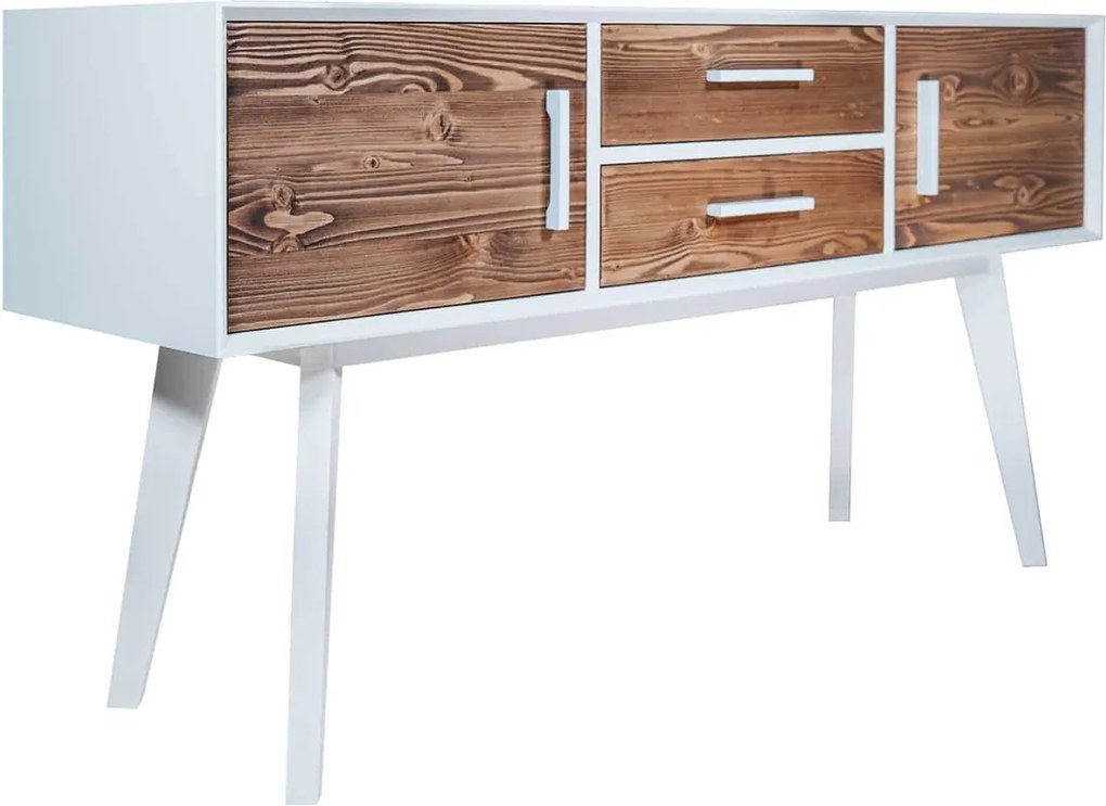 Consolă lemn masiv alb Timeless 2 Sertare 2 Uși, 138 × 38 × 80 cm