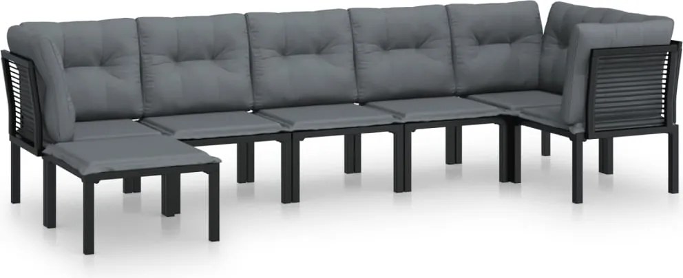 vidaXL Set mobilier de grădină, 7 piese, negru și gri, poliratan