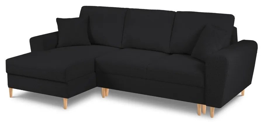 Colțar negru extensibil, cu spațiu de depozitare cu tapițerie din țesătură bouclé (cu colț pe partea stângă, cu șezlong) Kyoto – Cosmopolitan Design