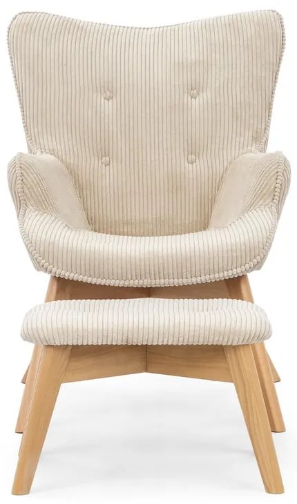 Fotoliu cu taburet bej cu tapițerie din catifea reiată Niko – Ropez