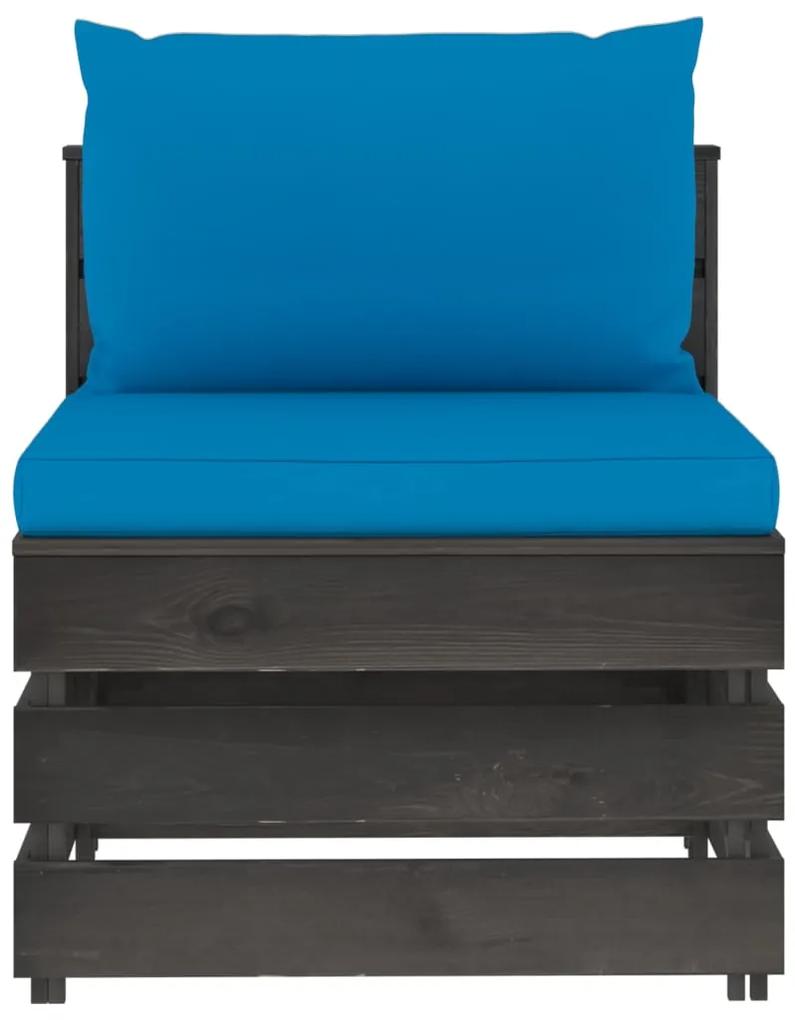 Set mobilier gradina cu perne, 3 piese, gri, lemn tratat Albastru deschis si gri, 3