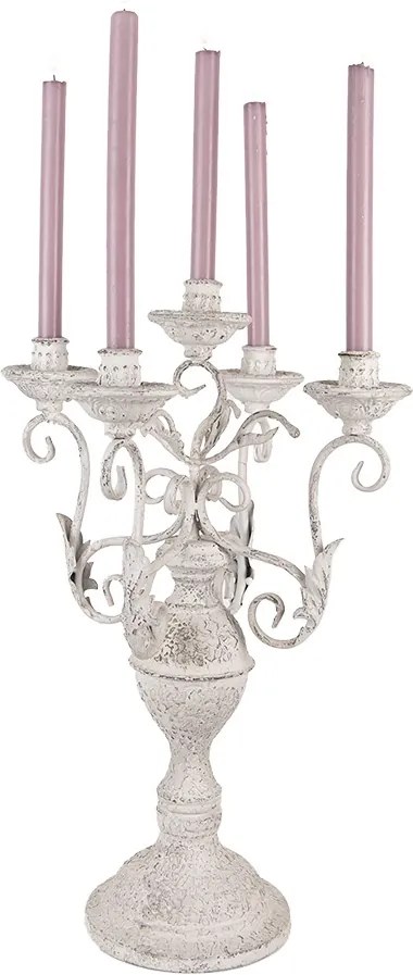 Sfesnic 5 lumanari, alb, din metal, cu aspect vintage, Ø29x58 cm