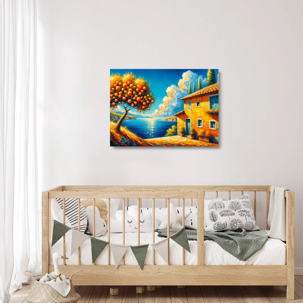 Tablou pe sticlă - Casă cu portocale II. (70x50 cm)