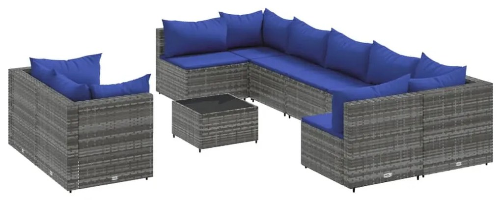 3308311 vidaXL Set mobilier de grădină cu perne, 10 piese, gri, poliratan