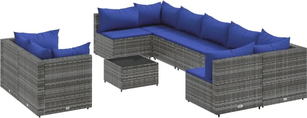 vidaXL Set mobilier de grădină cu perne, 10 piese, gri, poliratan