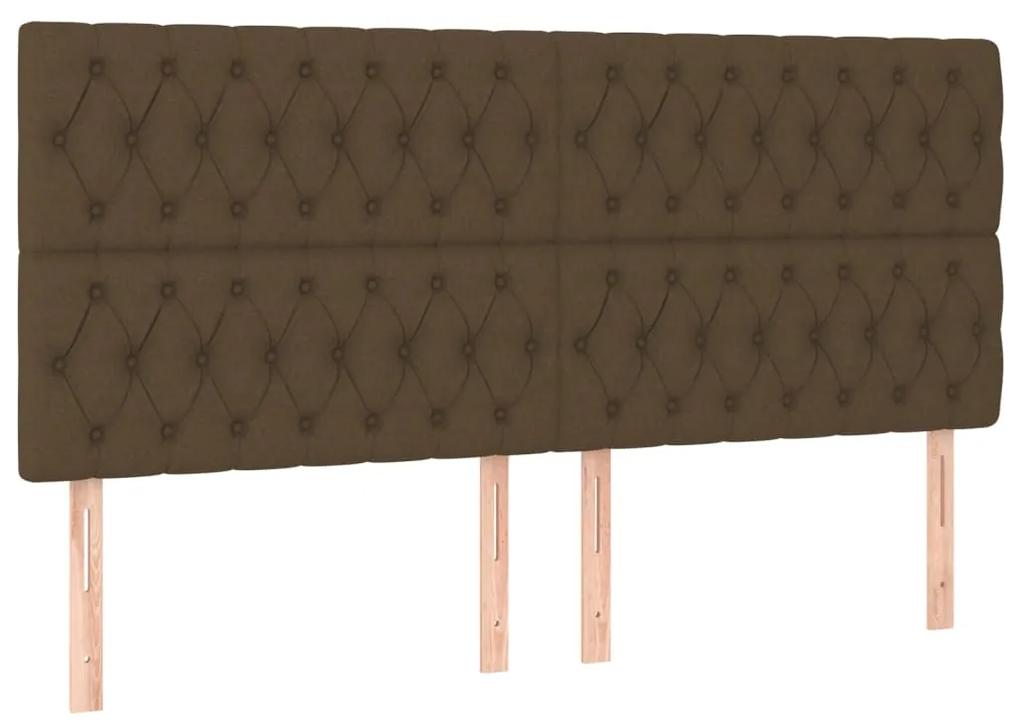 Cadru de pat cu tablie, maro inchis, 180x200 cm, textil Maro inchis, 180 x 200 cm, Design cu nasturi