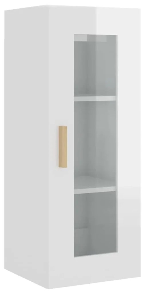 812453 vidaXL Dulap de perete suspendat, alb extralucios, 34,5x34x90 cm