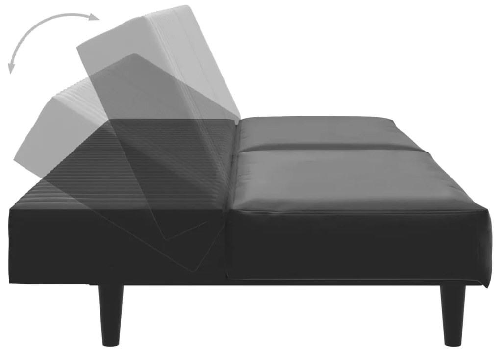 Canapea extensibila 2 locuri si taburet, negru, piele ecologica Negru, Cu scaunel pentru picioare