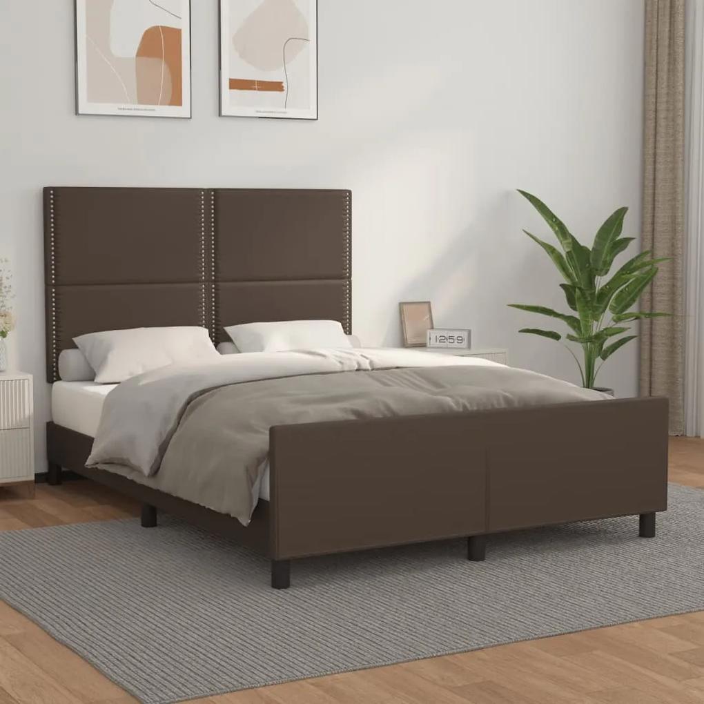 3125509 vidaXL Cadru de pat cu tăblie, maro, 140x190 cm, piele ecologică