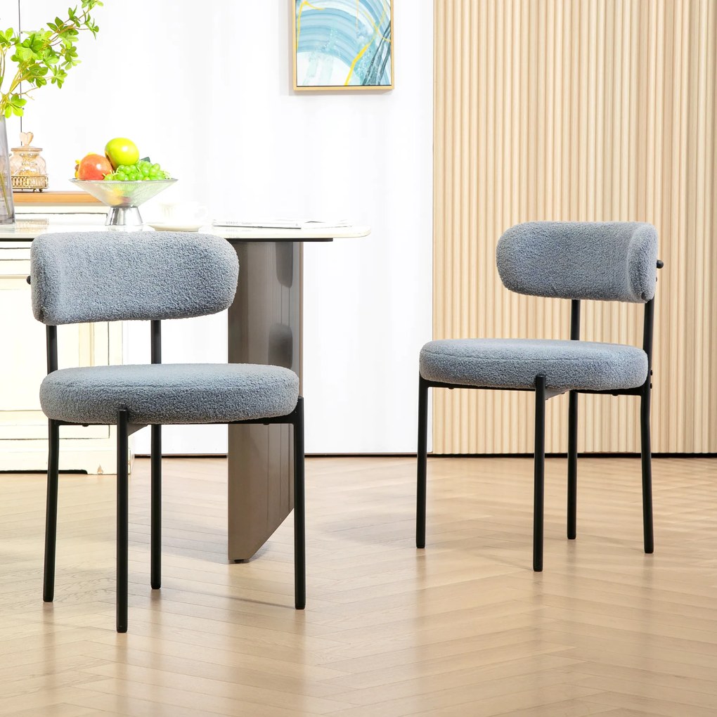 HOMCOM Set de 2 scaune de masă cu spătar din material picioare din oțel 51 x 51 x 76 cm gri | Aosom Romania