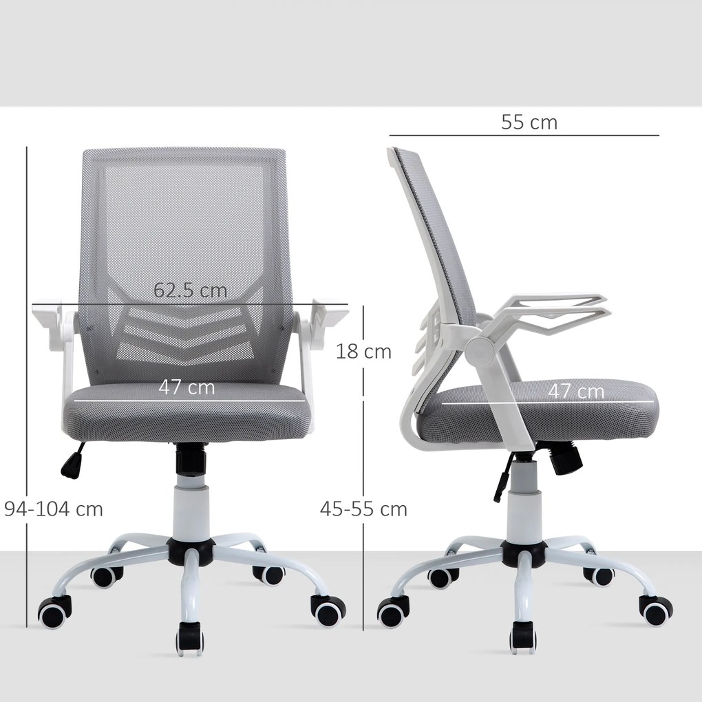 Vinsetto Scaun de Birou Ergonomic cu Suport Lombar din Țesătură, Gri | Aosom Romania
