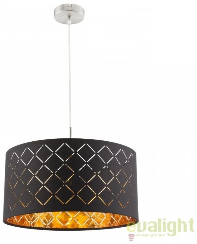 Lustra eleganta cu abajur din tesatura negru cu auriu, CLARKE 40cm 15229H GL