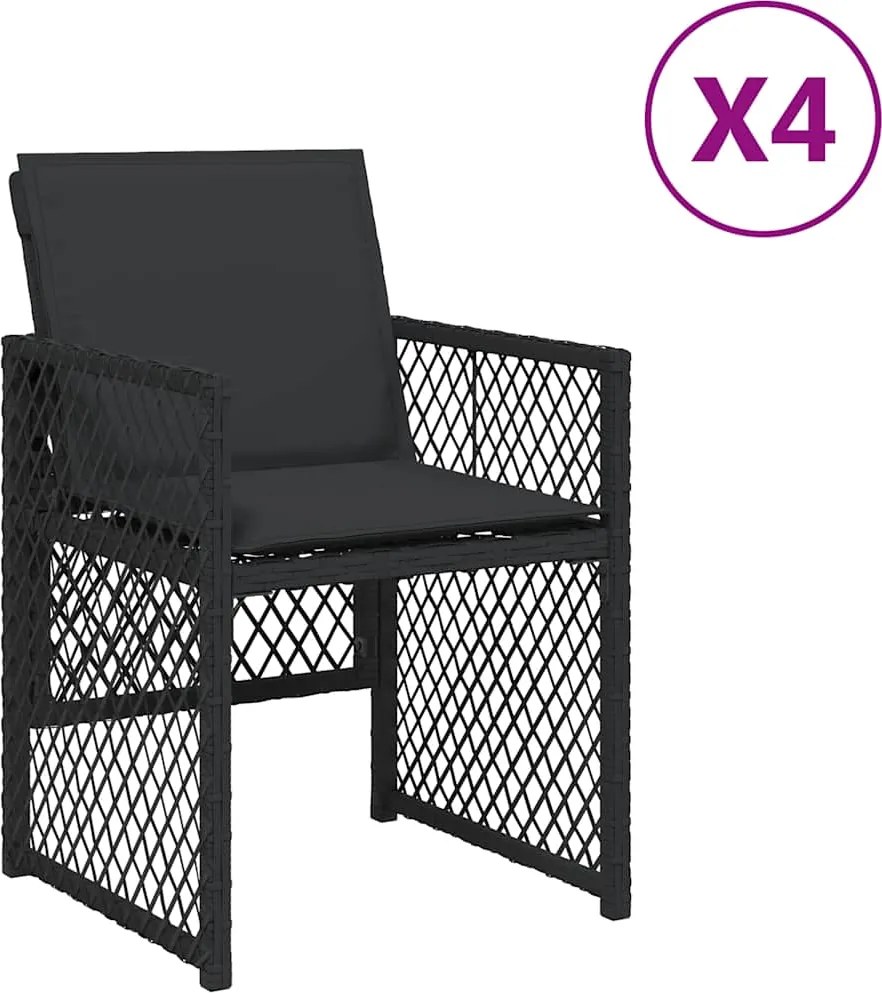 vidaXL Scaune de grădină cu perne, 4 buc., negru, poliratan