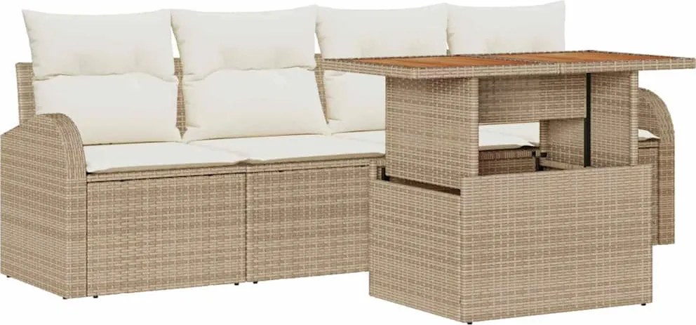 vidaXL Set de canapele pentru grădină 5 pcs Bej Rattan poli