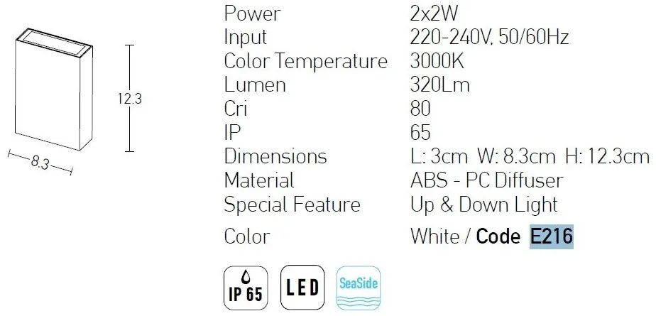 Aplica LED de perete pentru iluminat exterior, IP54 Vendi alb