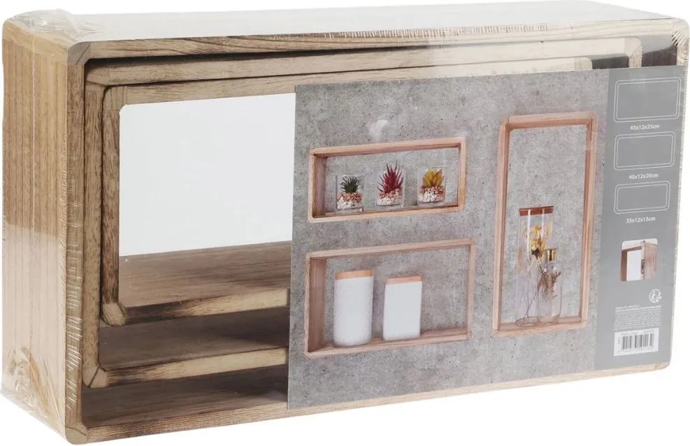 Set 3 rafturi decorative pentru perete din lemn natur, 23/26/28,5 x 12 cm