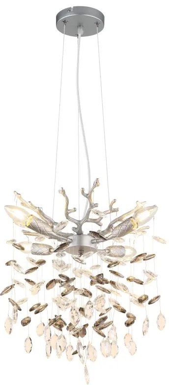 Candelabru metal argintiu mat, cristale de sticla QUEENA