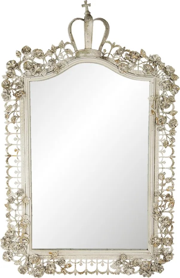 Oglinda de perete, bej, din metal si lemn, aspect vintage, 63x102 cm