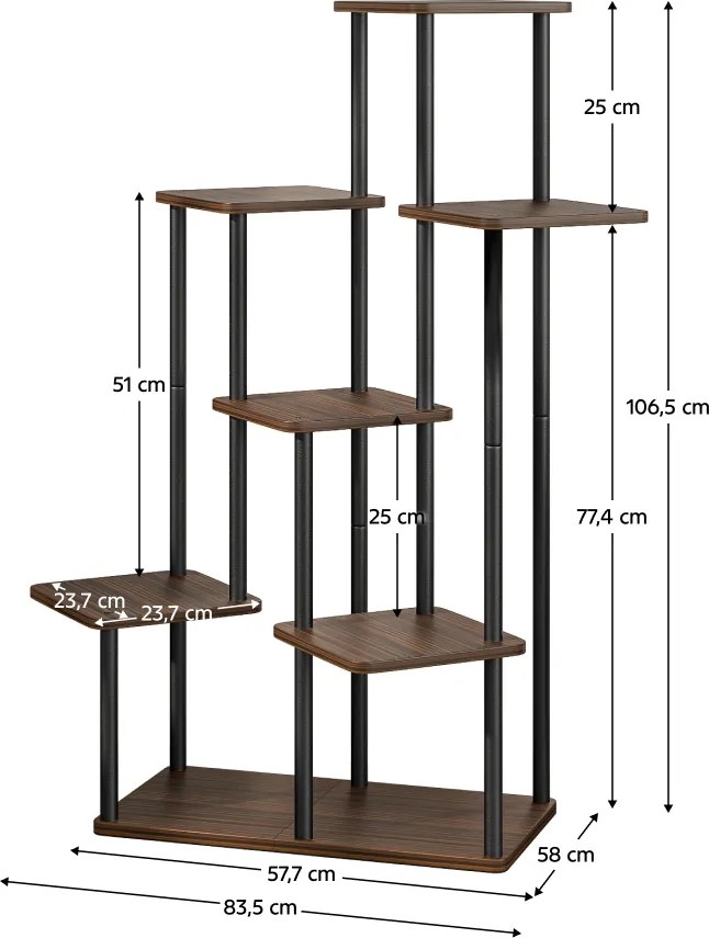 Suport de flori din metal, negru/lemn rustic, ADITE TIP 2