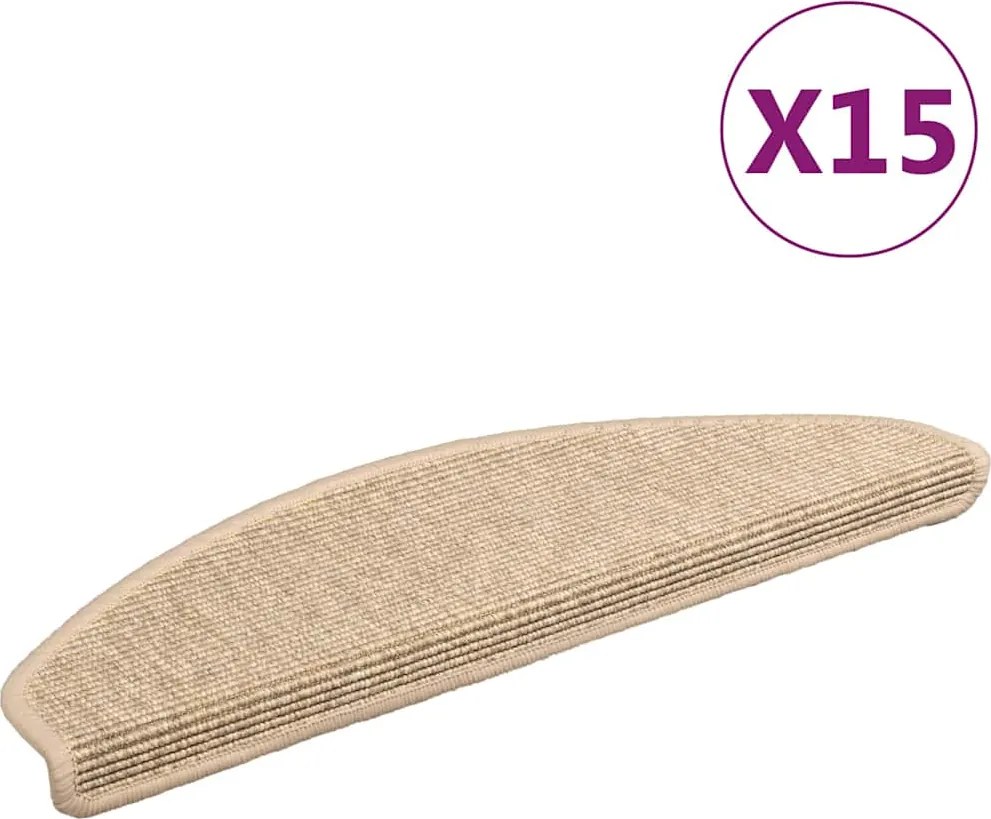 vidaXL Covorașe pentru scări, 15 buc., 65x21x4 cm, bej deschis, semirotunde, mari