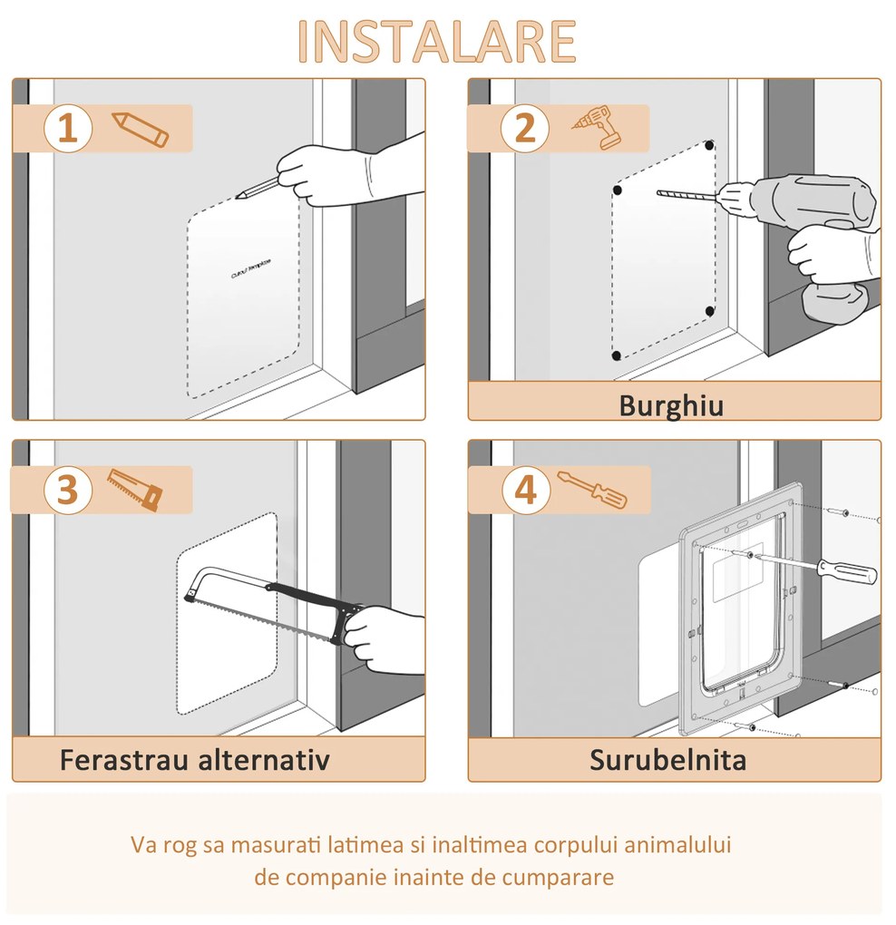 PawHut Ușă Batantă cu Sistem de Blocare pentru Animăluțe, Ușor de Instalat, 38.6x52x1.8cm, Albă | Aosom Romania