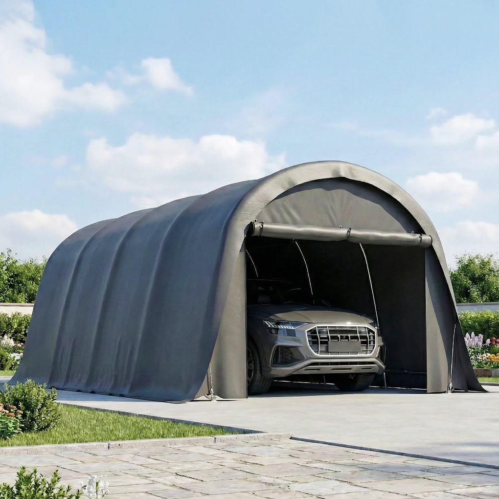 Outsunny Carport Cort-Garaj 3x6m Rezistent la iarnă, cort depozit impermeabil cu pereți laterali detașabili, ușă rulantă mare, UPF50+ | Aosom Romania