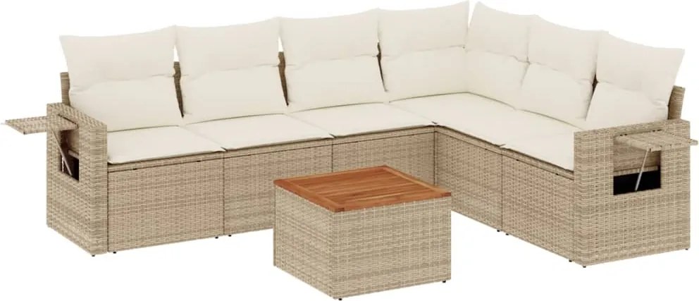 vidaXL Set canapele de grădină, 7 piese, cu perne, bej, poliratan