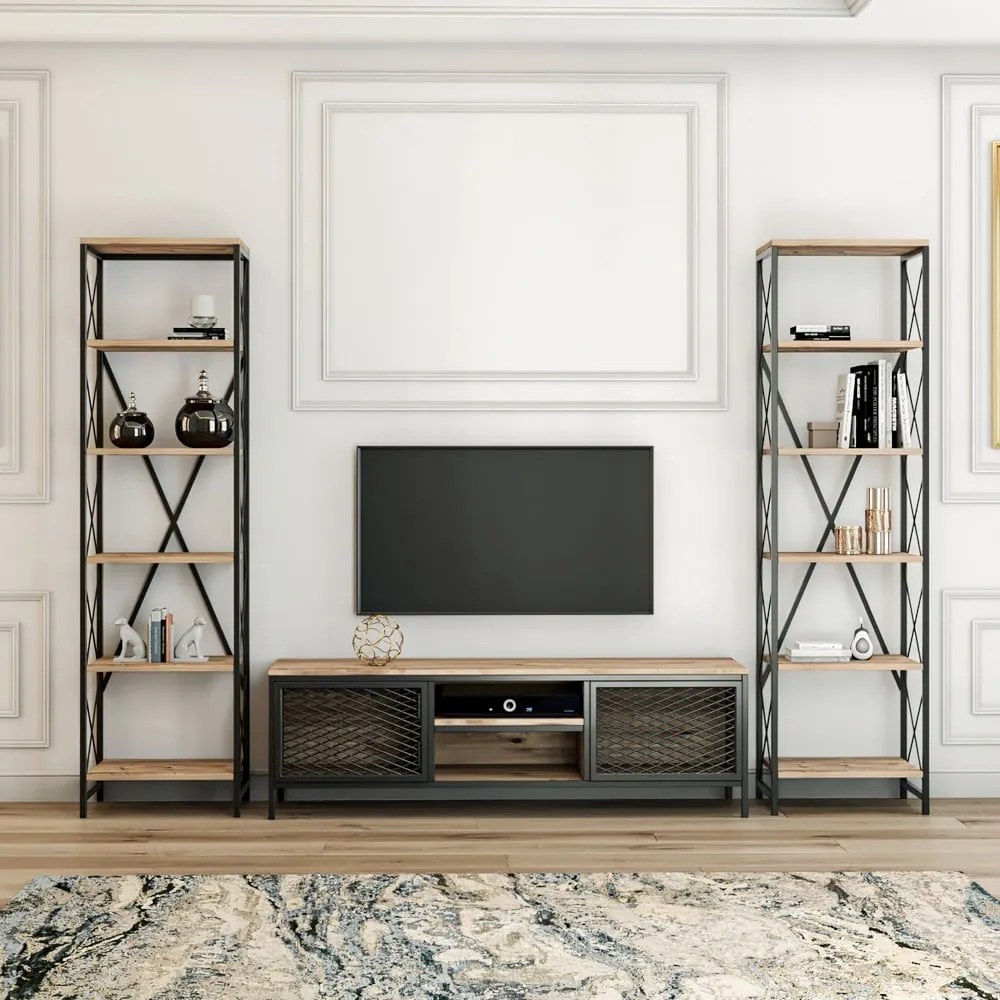 Set mobilier TV gri antracit/natural 150x47 cm Maxim - Kalune Design