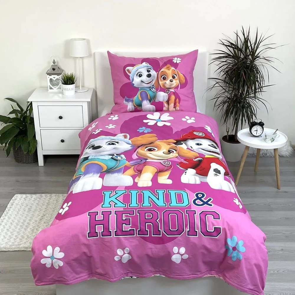 Lenjerie de pat pentru copii roz din bumbac pentru pat de o persoană 140x200 cm Paw Patrol "Heroic" – Jerry Fabrics