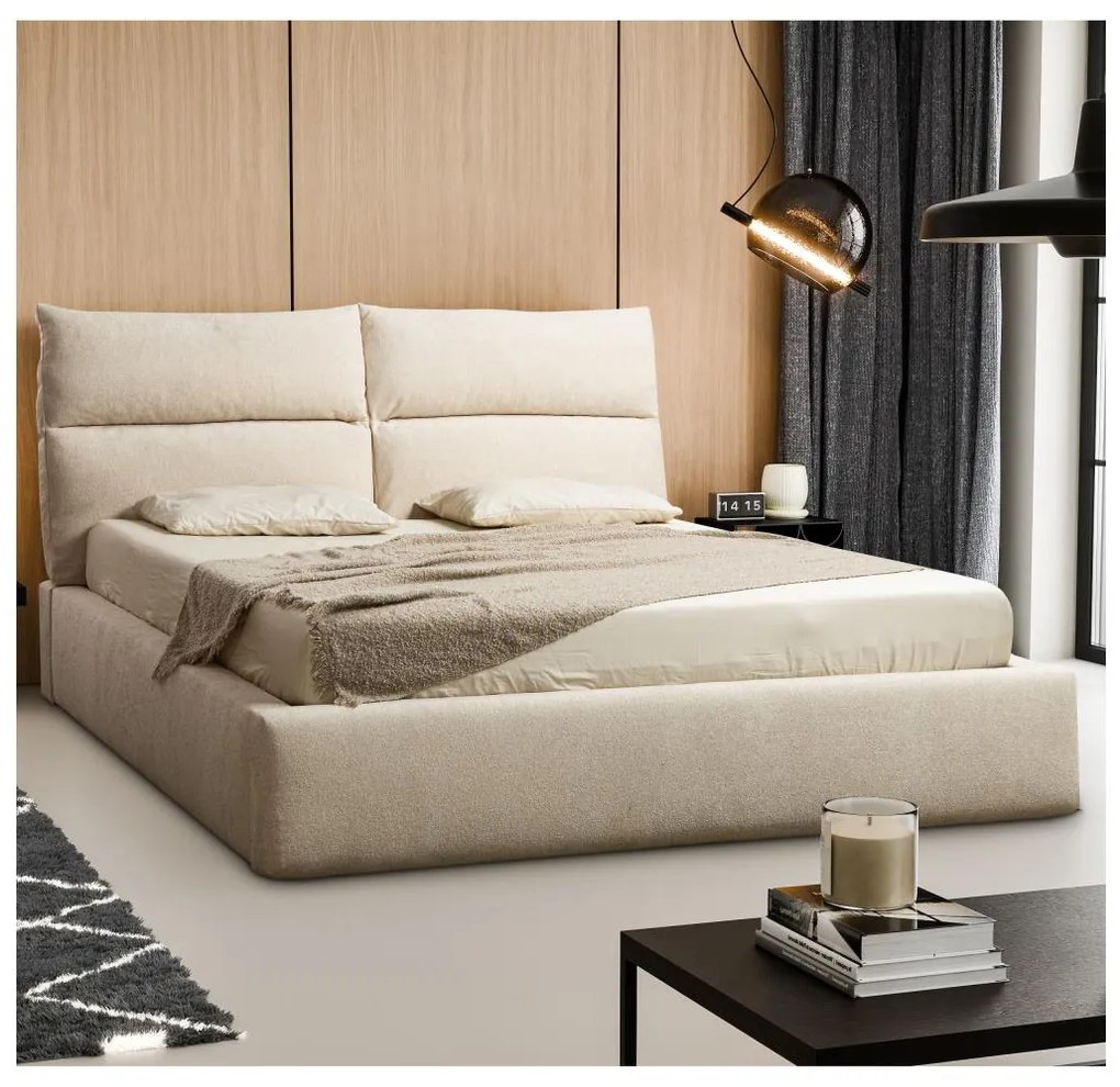 Pat tapițat BASIL 180x200 cm, fără saltea, bej