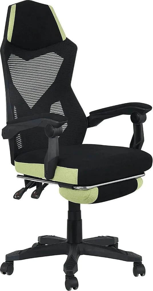 Scaun gaming JORIK NEW, negru/verde, plasa/plastic, 60x65x108/118 cm