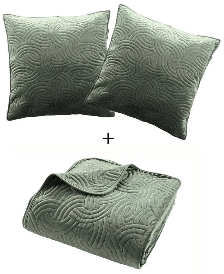 Set cuvertură și față de pernă verde din catifea 240x260 cm Solange – douceur d'intérieur