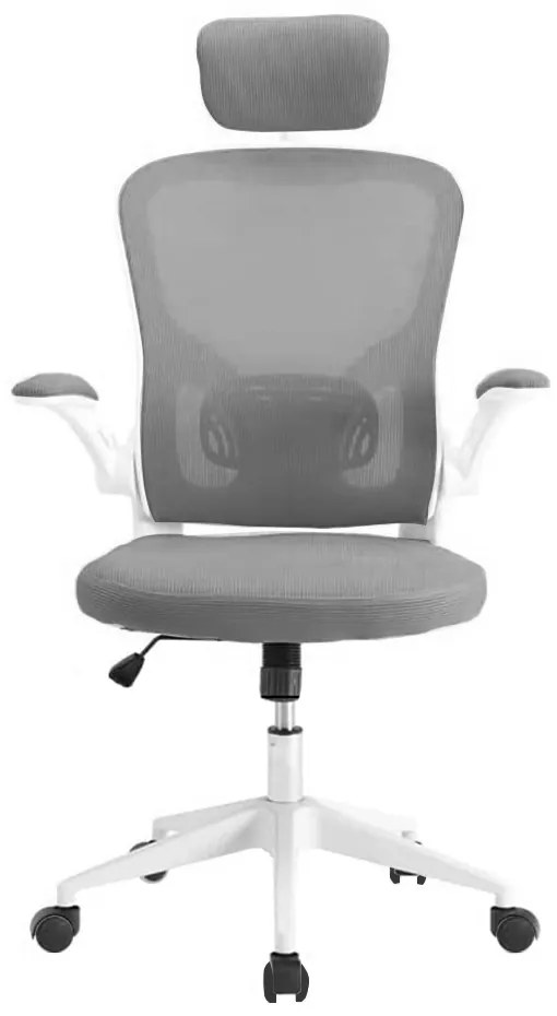 Scaun de birou ergonomic cu suport lombar si tetiera, gri