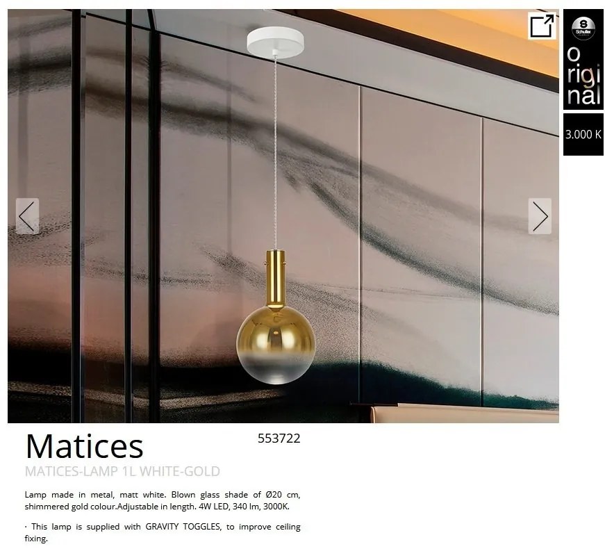 Pendul LED design modern Matices alb/auriu