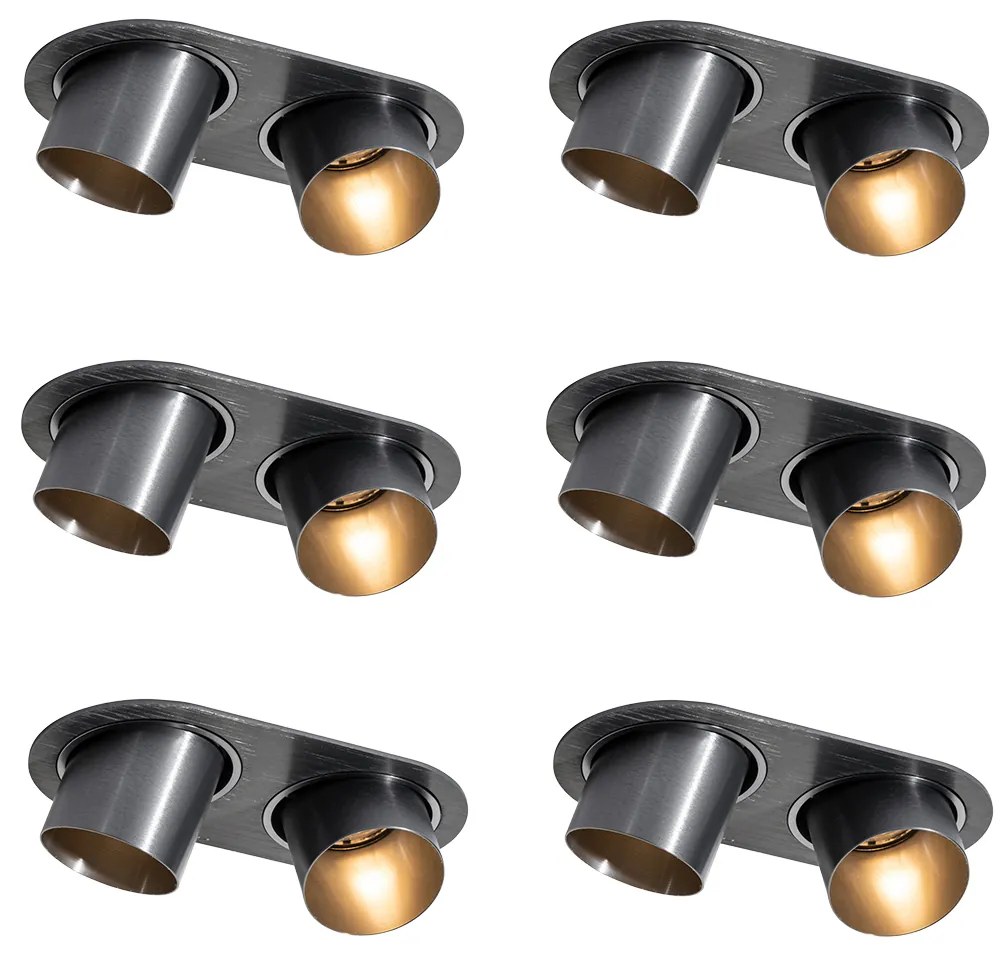 Set de 6 spoturi încastrate Gunmetal GU10 50mm 2 lumini - Installa