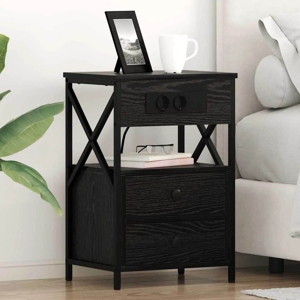 vidaXL Dulap de noapte cu sertar 2 pcs Stejar negru 40 x 31 x 60 cm