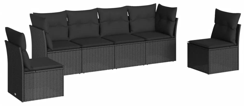 3249204 vidaXL Set mobilier de grădină cu perne, 6 piese, negru, poliratan
