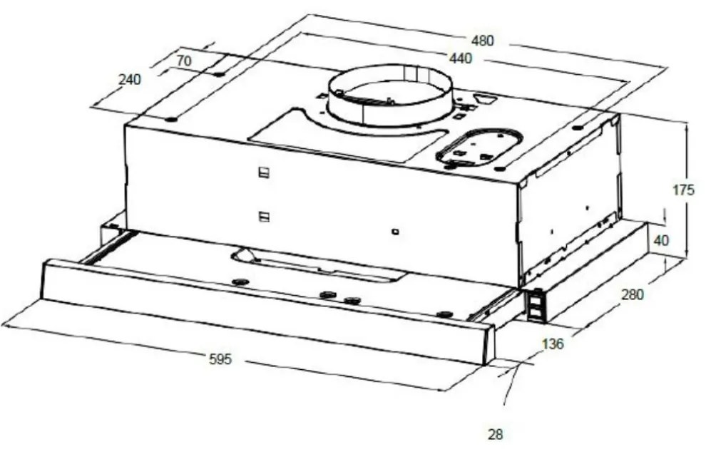 Hotă extractibilă HOMEFORT HPK611W, încorporată, iluminare LED, 1 motor, 408 m3/h, 54-66 dB, lățime 60 cm, B