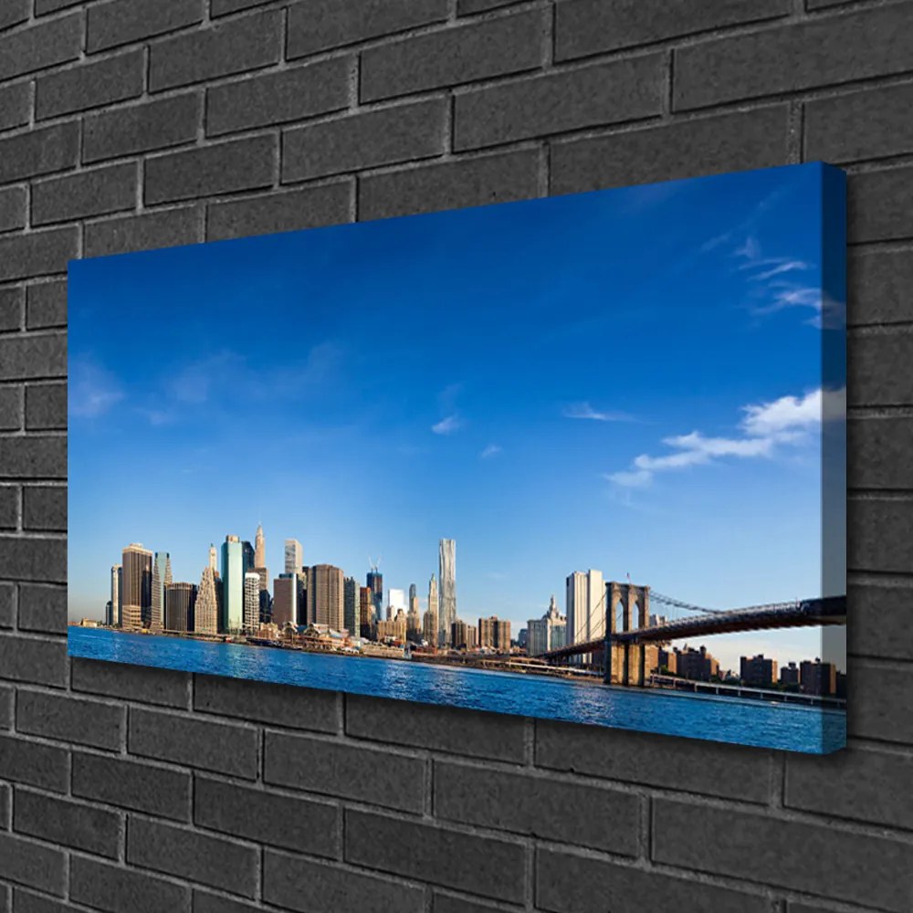 Tablou pe panza canvas Bridge City Case Gri Albastru Negru