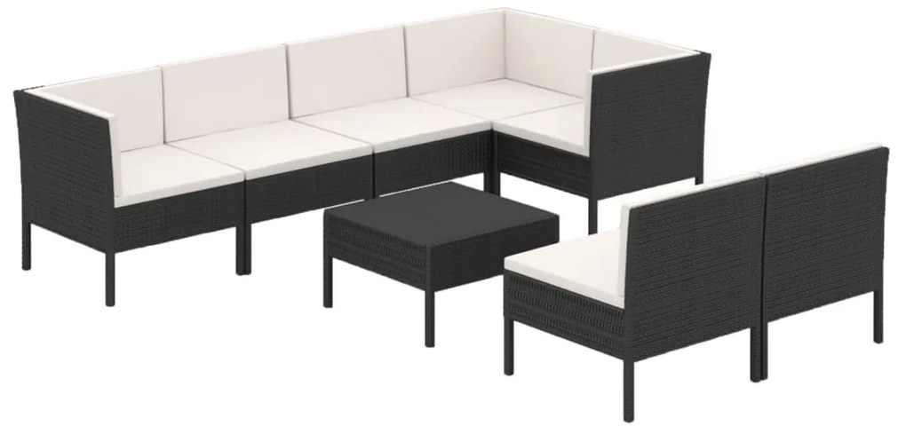 3094392 vidaXL Set mobilier de grădină cu perne, 8 piese, negru, poliratan
