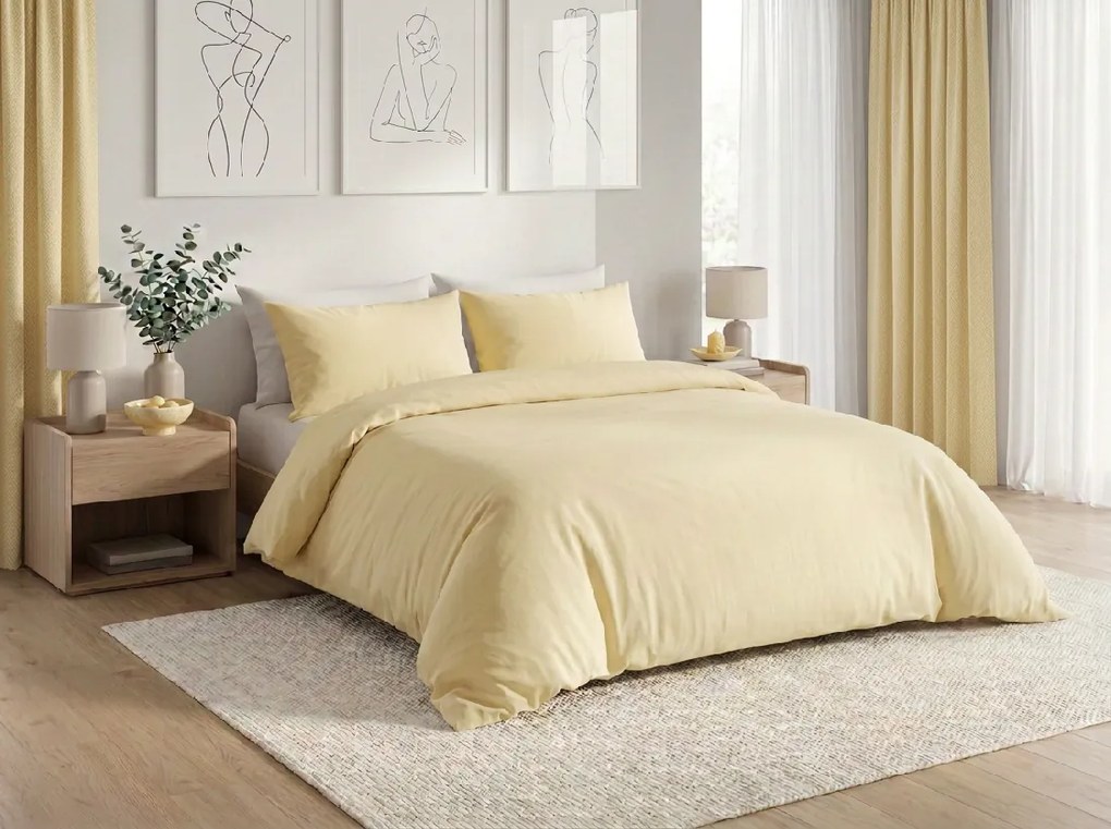 Lenjerie de pat din bumbac CALMORA galben deschis Dimensiune lenjerie de pat: 2 buc 70 x 90 cm | 160 x 200 cm