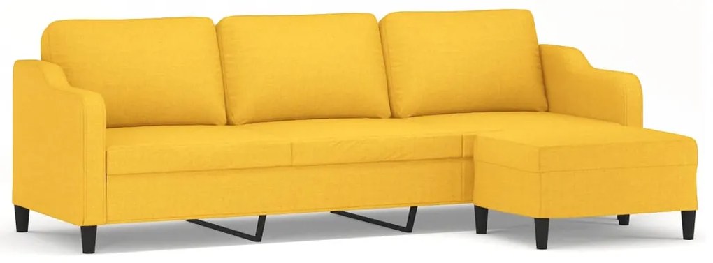 3153524 vidaXL Canapea cu 3 locuri și taburet, galben deschis, 210 cm, textil