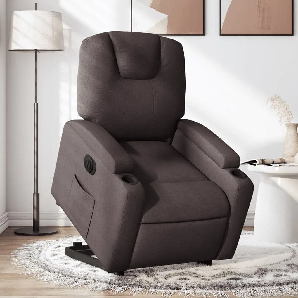 vidaXL Fotoliu electric rabatabil cu ridicare, maro închis, textil