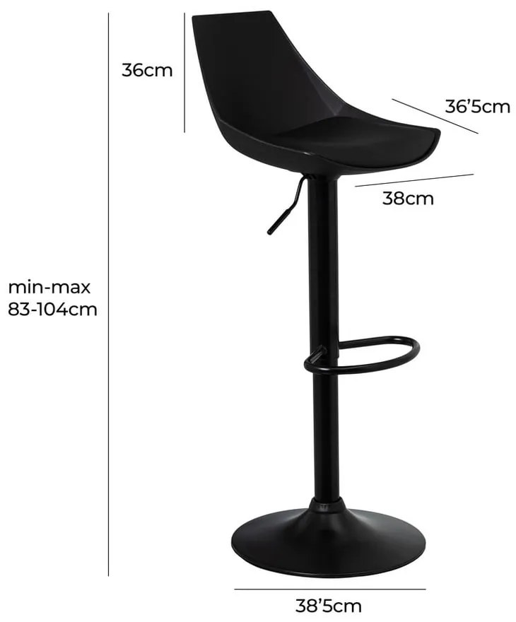 Scaune de bar negre cu înălțime ajustabilă 2 buc. din imitație de piele (înălțime șezut 56,5 cm) – Casa Selección