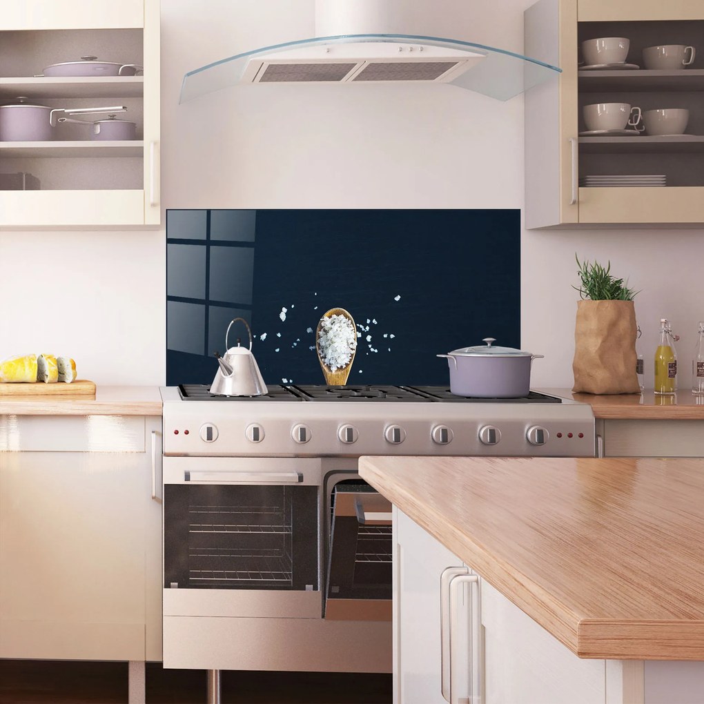 Panou Sticla Bucatarie, 60x120cm, Protectie aragaz, Antistropi, Termorezistent, Alimente, Condimente, Salt On Black