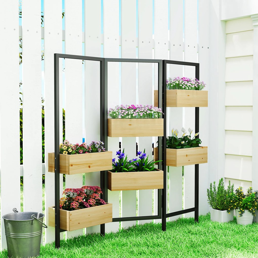 Outsunny Ghiveci cu paravan, pat înălțat cu spalier pliabil, 6 ghivece cu orificii de scurgere, oțel | Aosom Romania