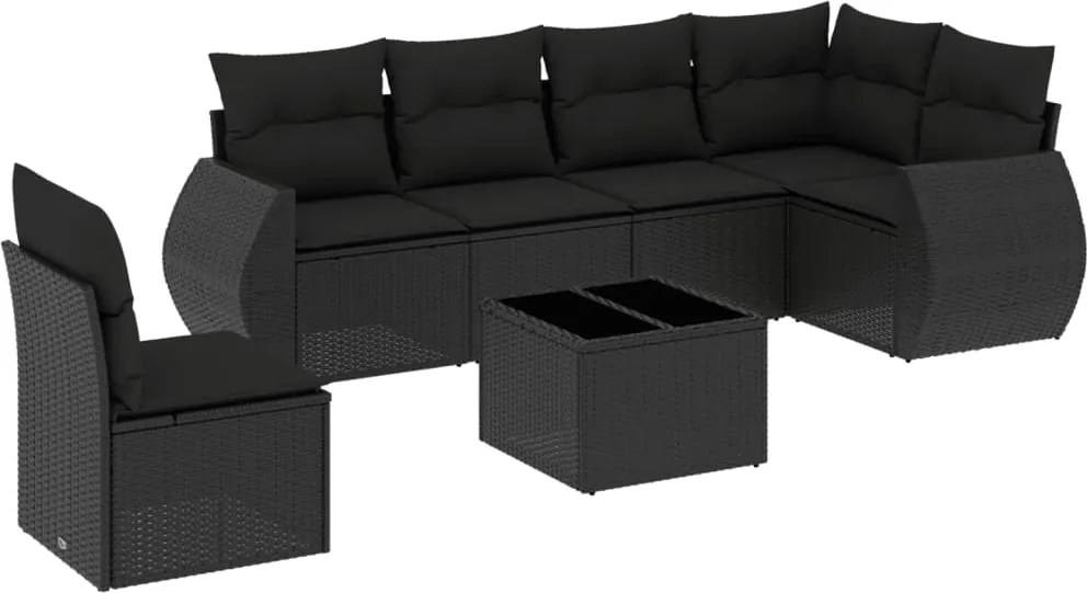 vidaXL Set canapele de grădină cu perne, 7 piese, negru, poliratan